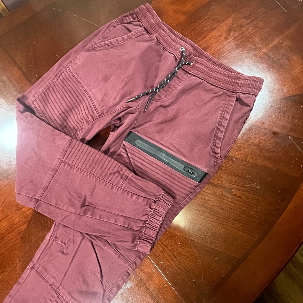 Ring of Fire Mens Burgundy Moto Jogger Pants XL Leftout Streetwear RYB0050C EUC